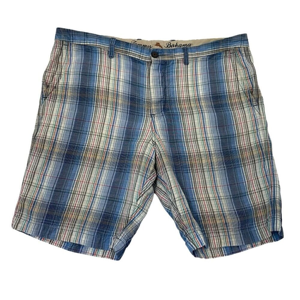 Tommy Bahama Linen Blend Plaid Colorful Golf Shorts Summer Vacation size 36